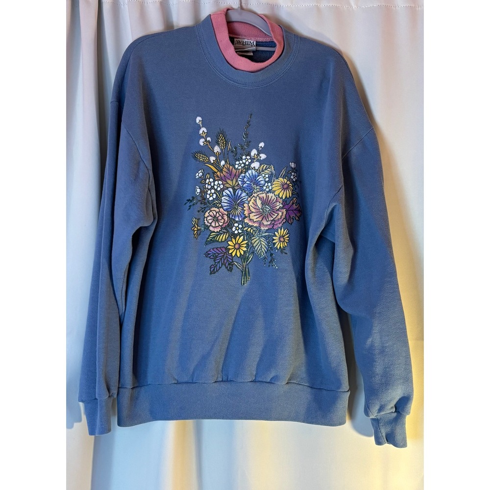 Vintage Whim Z Botanical Floral Mock Neck Sweatshirt Large USA Grandmacore